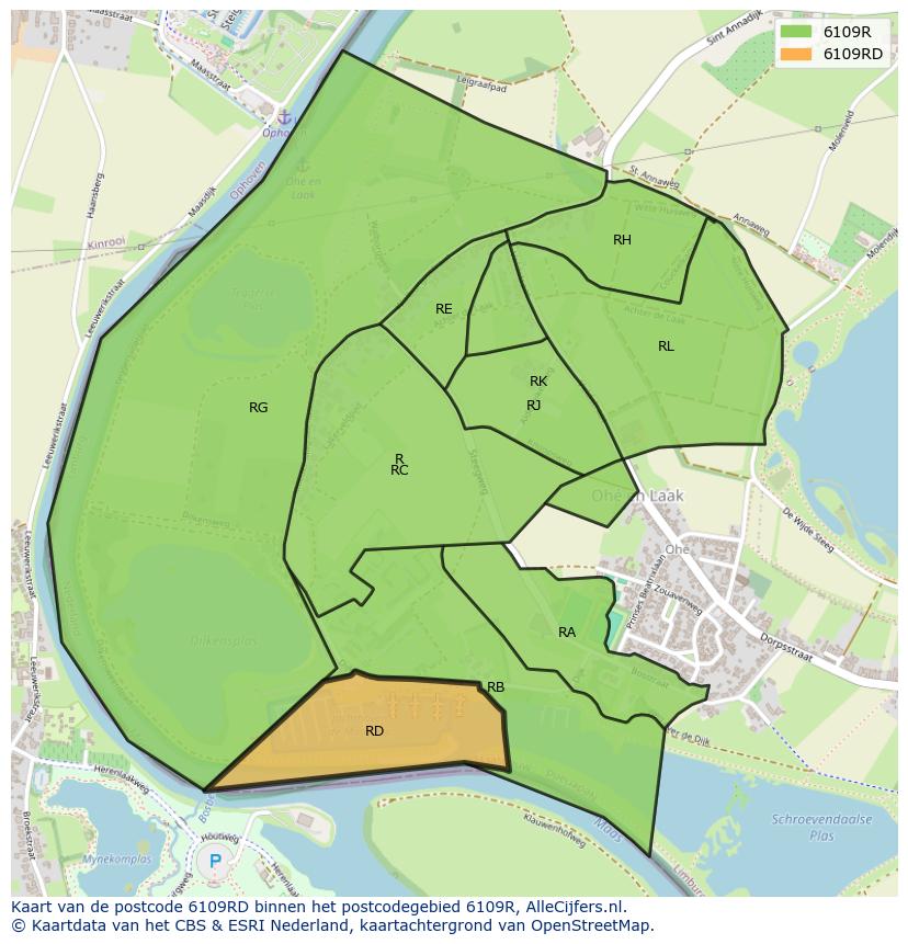 Afbeelding van het postcodegebied 6109 RD op de kaart.