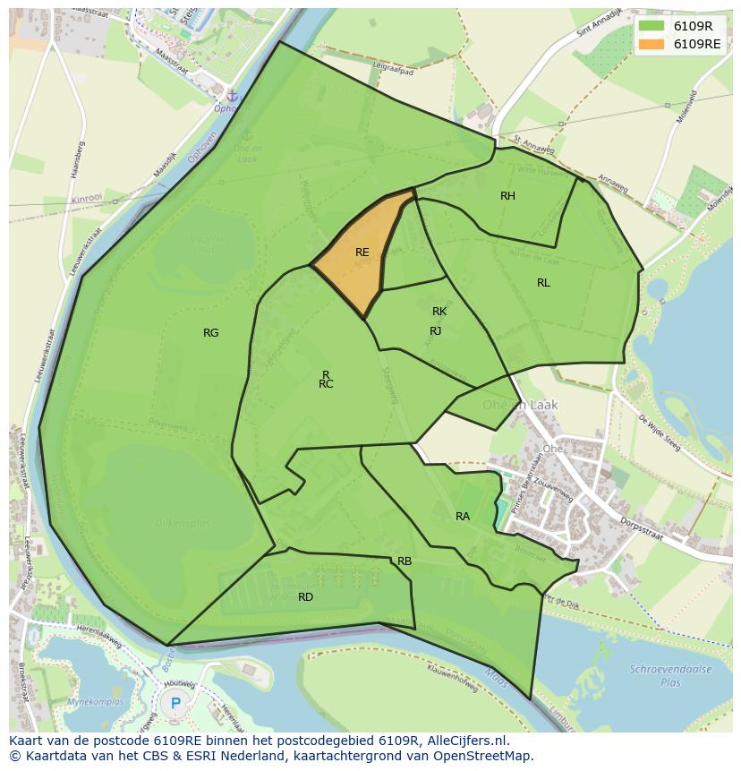 Afbeelding van het postcodegebied 6109 RE op de kaart.