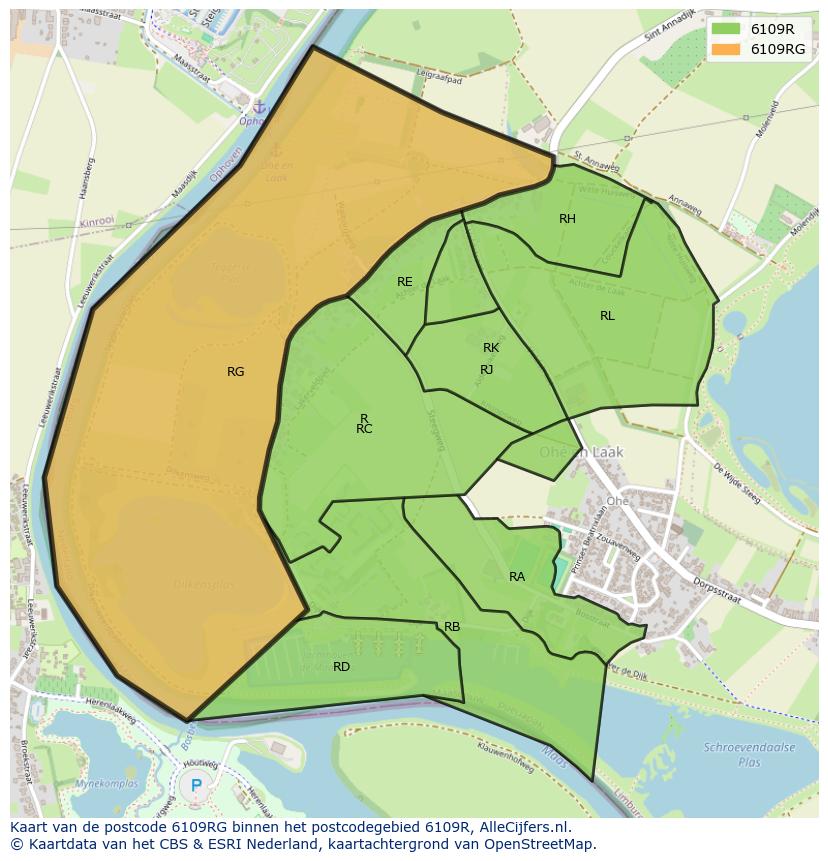 Afbeelding van het postcodegebied 6109 RG op de kaart.