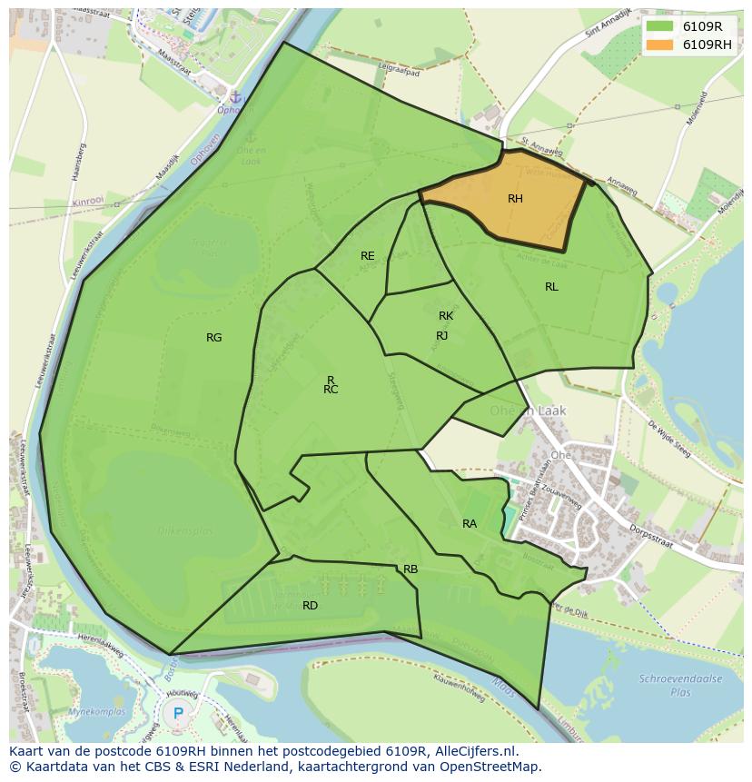 Afbeelding van het postcodegebied 6109 RH op de kaart.