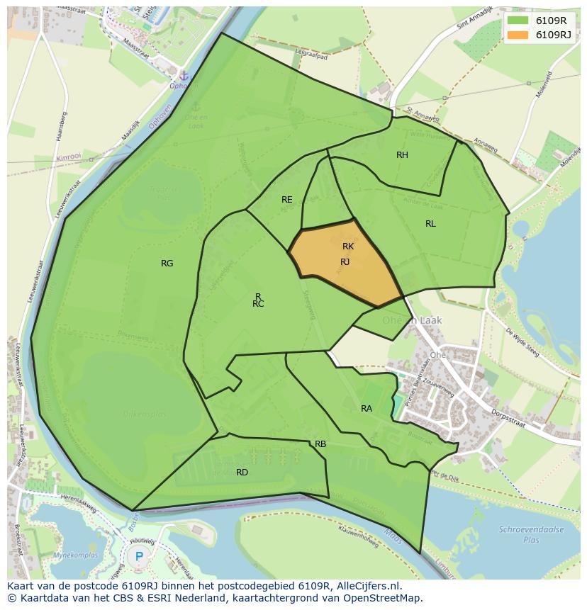 Afbeelding van het postcodegebied 6109 RJ op de kaart.