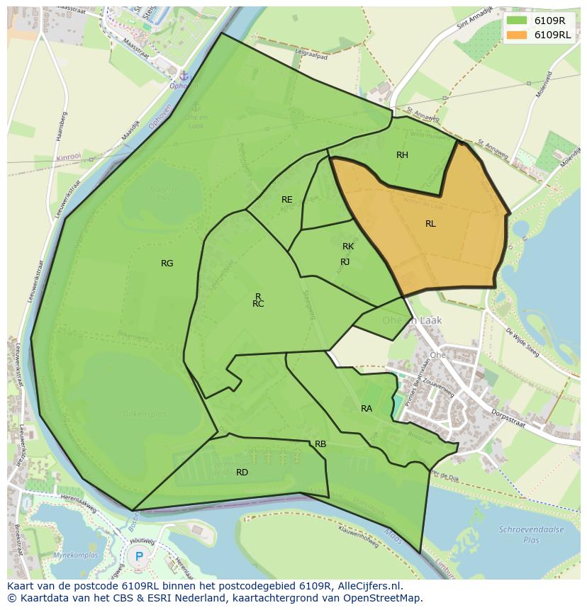 Afbeelding van het postcodegebied 6109 RL op de kaart.
