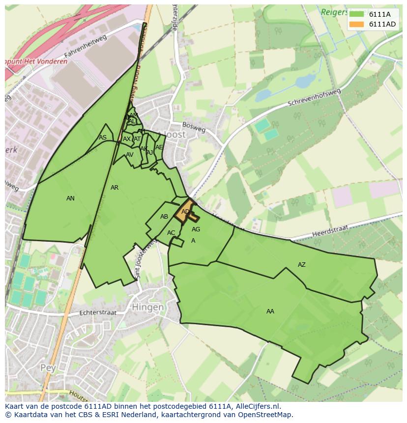 Afbeelding van het postcodegebied 6111 AD op de kaart.