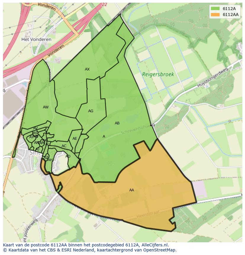 Afbeelding van het postcodegebied 6112 AA op de kaart.