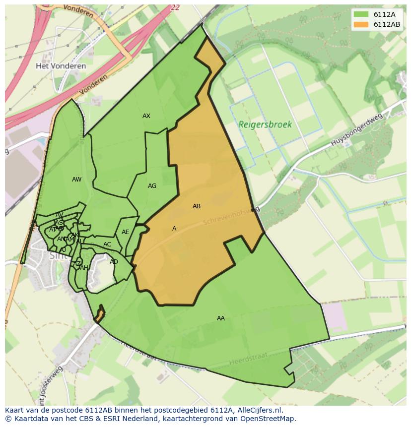 Afbeelding van het postcodegebied 6112 AB op de kaart.