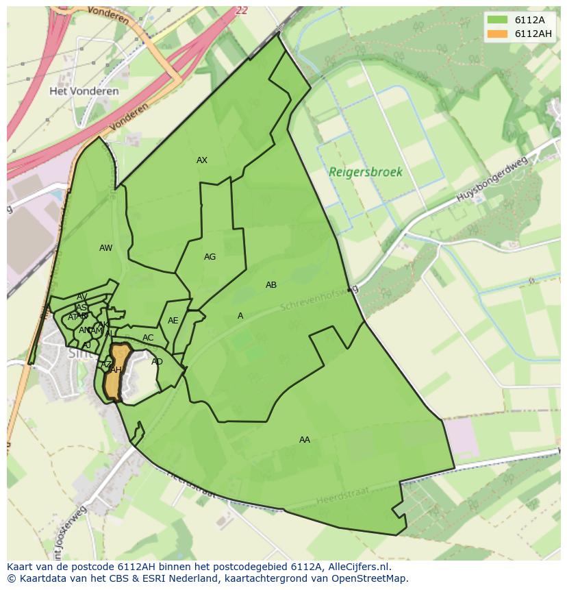 Afbeelding van het postcodegebied 6112 AH op de kaart.