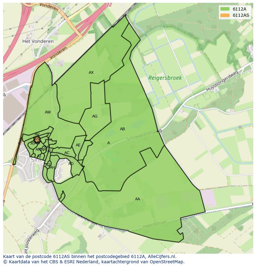 Afbeelding van het postcodegebied 6112 AS op de kaart.