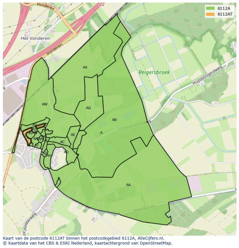 Afbeelding van het postcodegebied 6112 AT op de kaart.