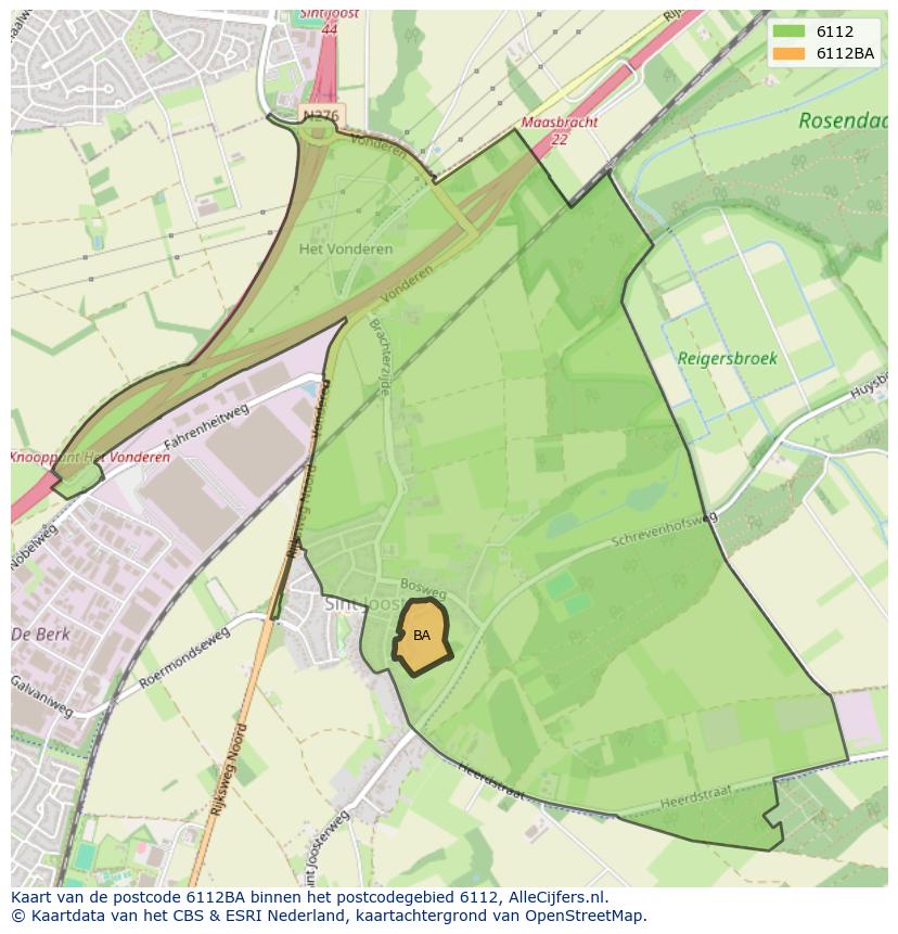 Afbeelding van het postcodegebied 6112 BA op de kaart.