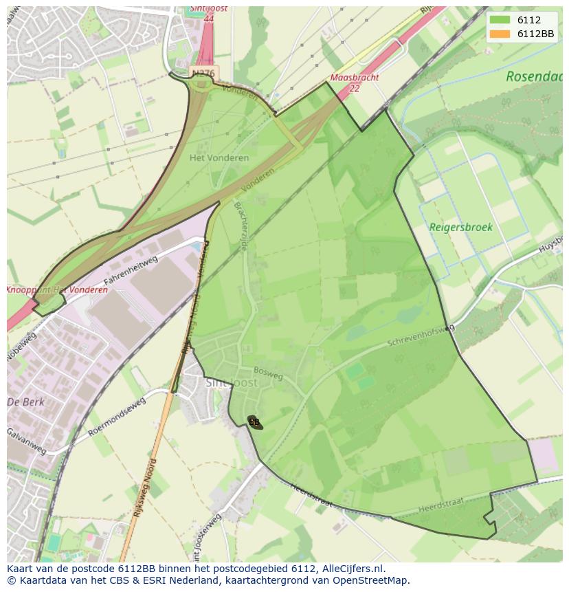 Afbeelding van het postcodegebied 6112 BB op de kaart.