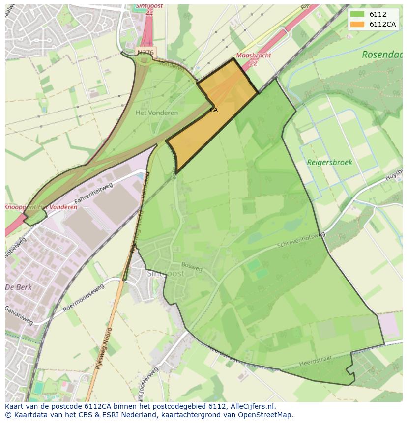 Afbeelding van het postcodegebied 6112 CA op de kaart.