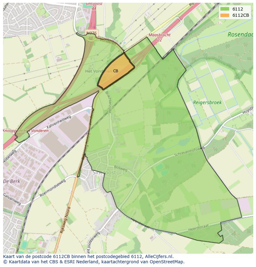 Afbeelding van het postcodegebied 6112 CB op de kaart.