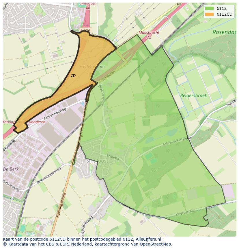 Afbeelding van het postcodegebied 6112 CD op de kaart.