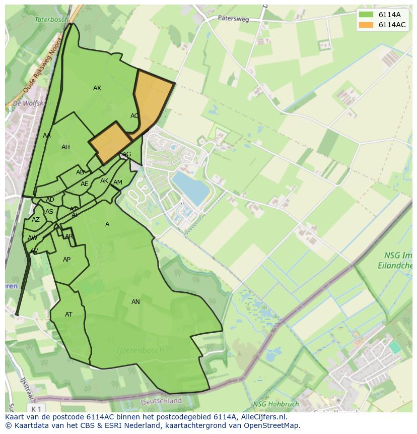Afbeelding van het postcodegebied 6114 AC op de kaart.