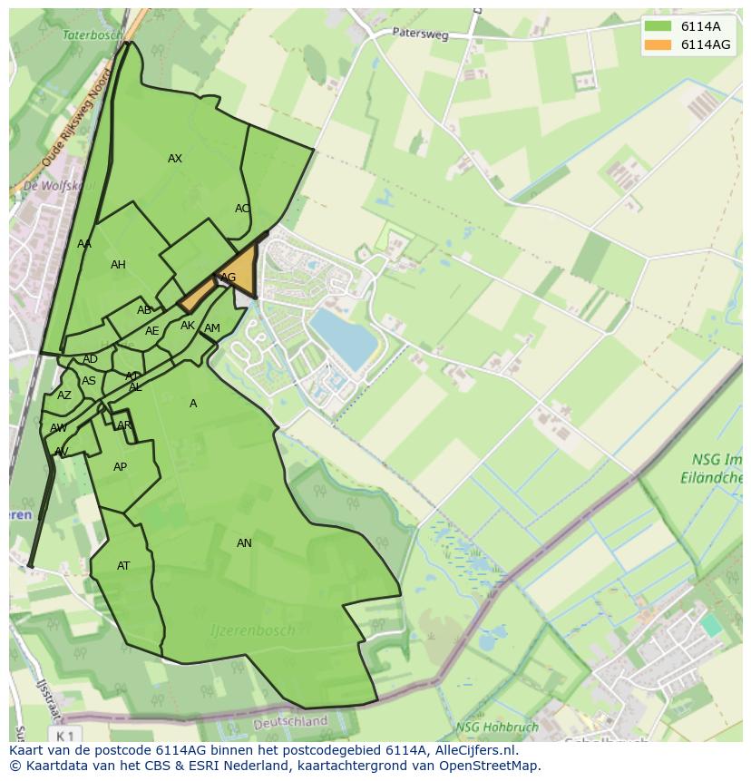 Afbeelding van het postcodegebied 6114 AG op de kaart.
