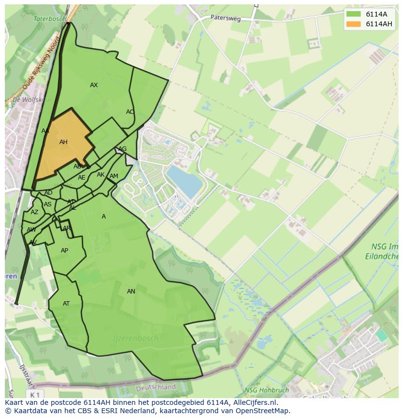 Afbeelding van het postcodegebied 6114 AH op de kaart.