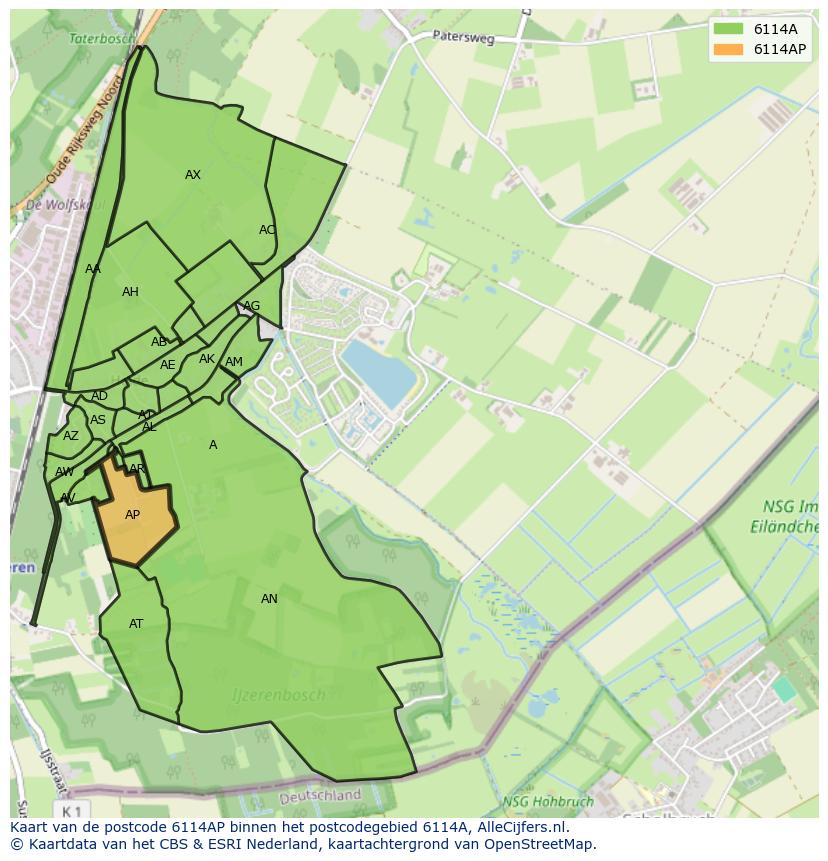 Afbeelding van het postcodegebied 6114 AP op de kaart.