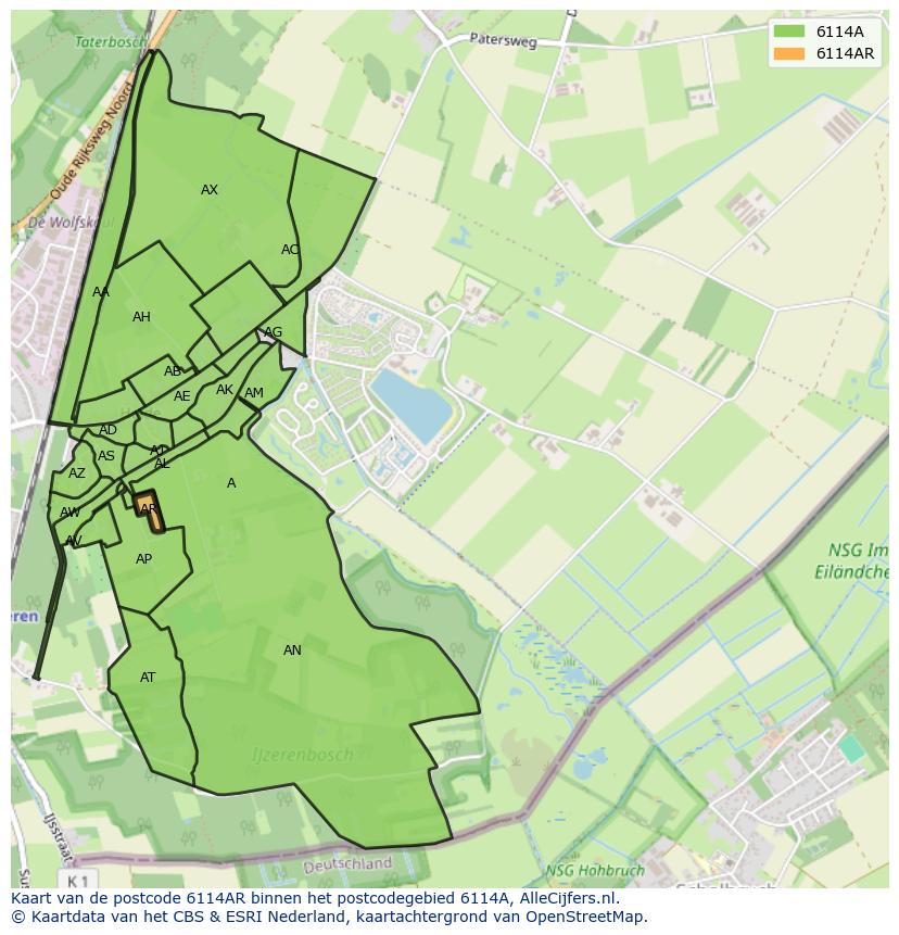 Afbeelding van het postcodegebied 6114 AR op de kaart.