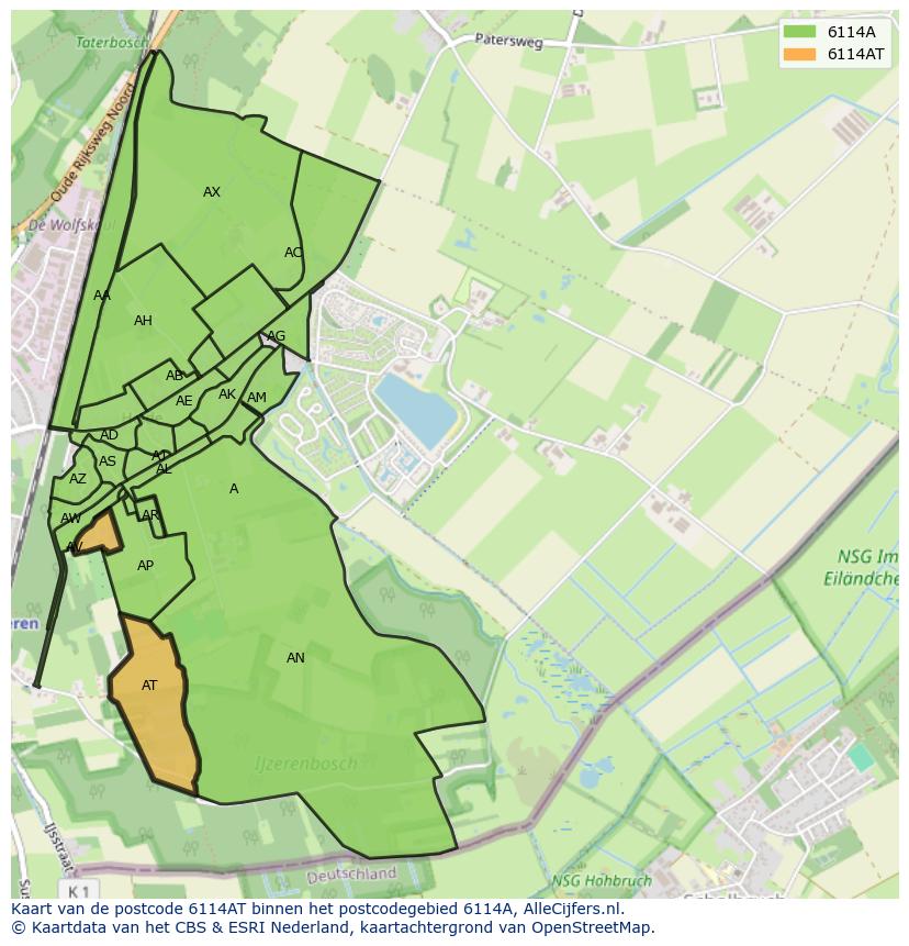 Afbeelding van het postcodegebied 6114 AT op de kaart.