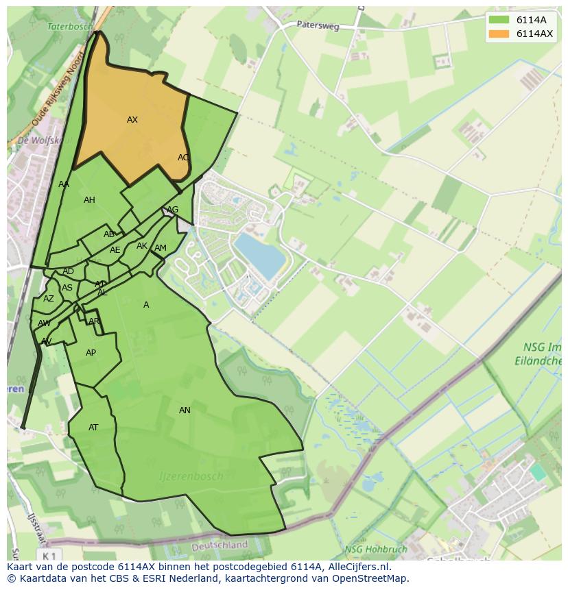 Afbeelding van het postcodegebied 6114 AX op de kaart.