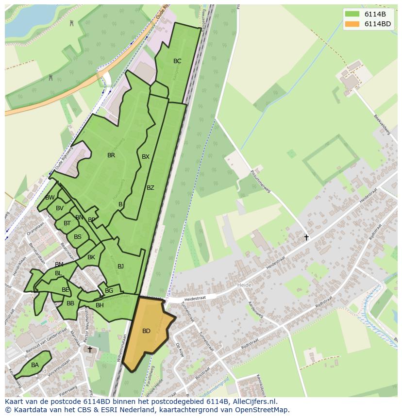 Afbeelding van het postcodegebied 6114 BD op de kaart.