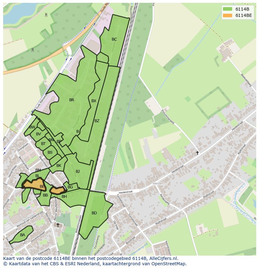 Afbeelding van het postcodegebied 6114 BE op de kaart.