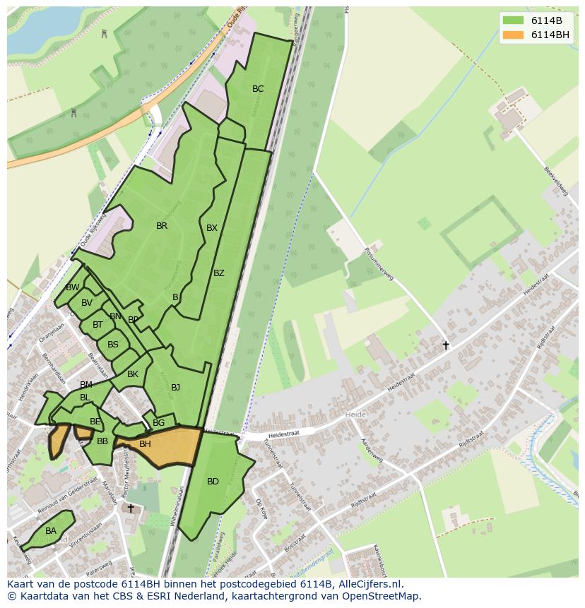 Afbeelding van het postcodegebied 6114 BH op de kaart.