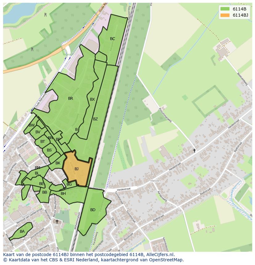 Afbeelding van het postcodegebied 6114 BJ op de kaart.