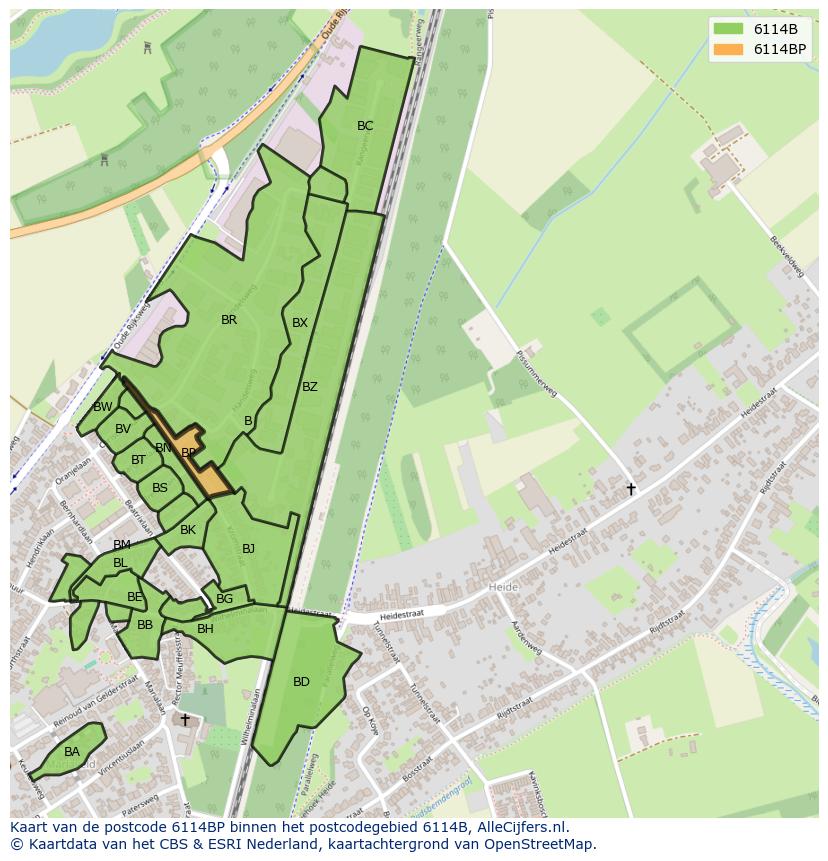 Afbeelding van het postcodegebied 6114 BP op de kaart.