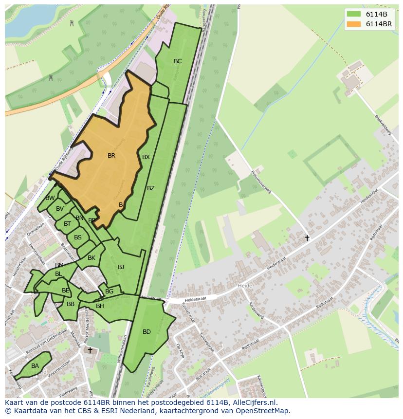Afbeelding van het postcodegebied 6114 BR op de kaart.