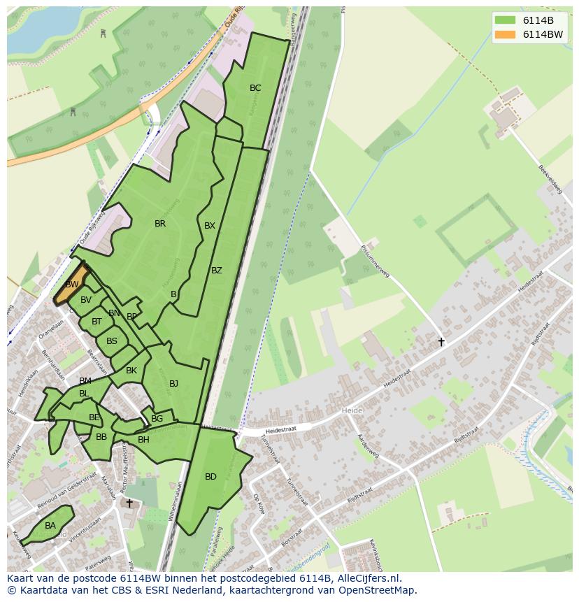 Afbeelding van het postcodegebied 6114 BW op de kaart.