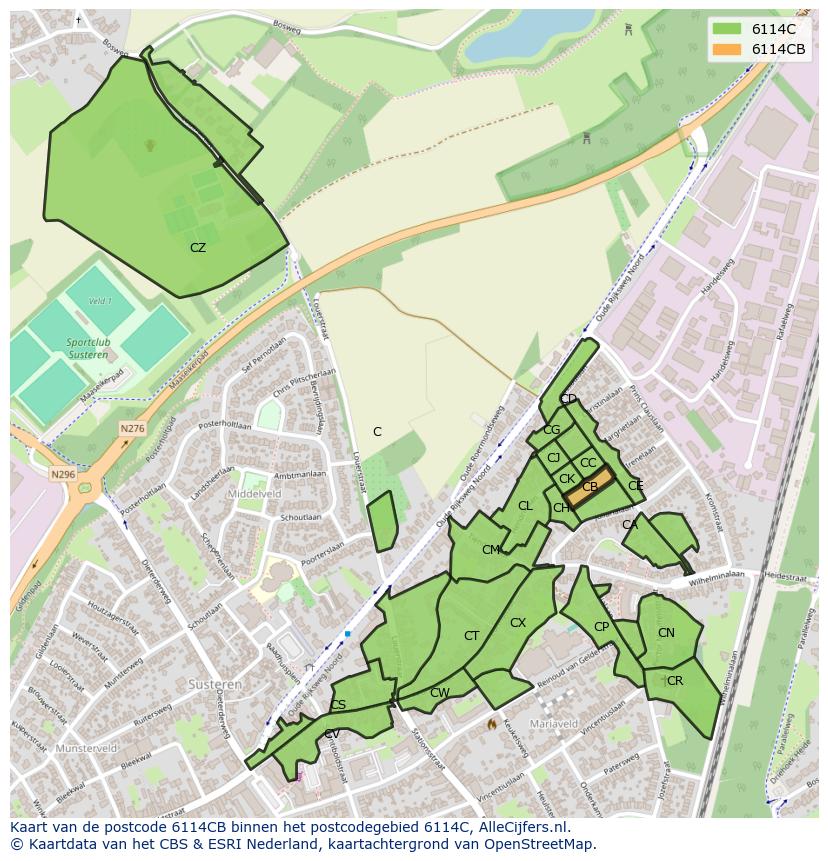 Afbeelding van het postcodegebied 6114 CB op de kaart.