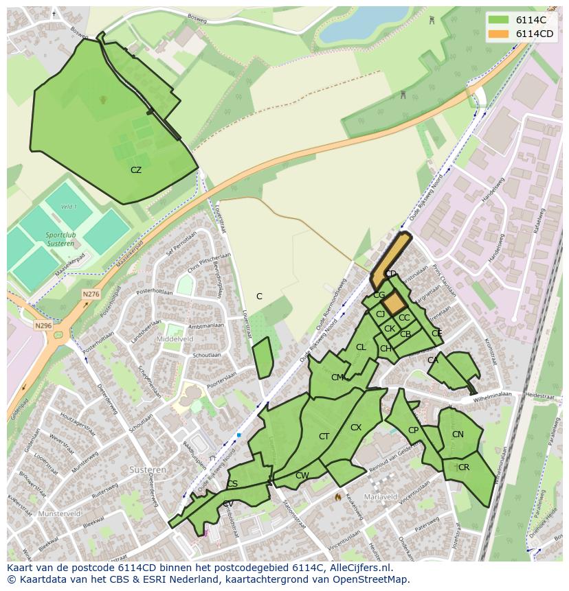 Afbeelding van het postcodegebied 6114 CD op de kaart.