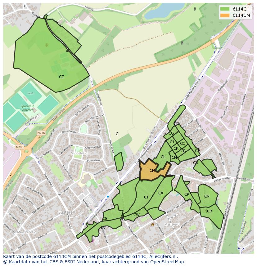Afbeelding van het postcodegebied 6114 CM op de kaart.