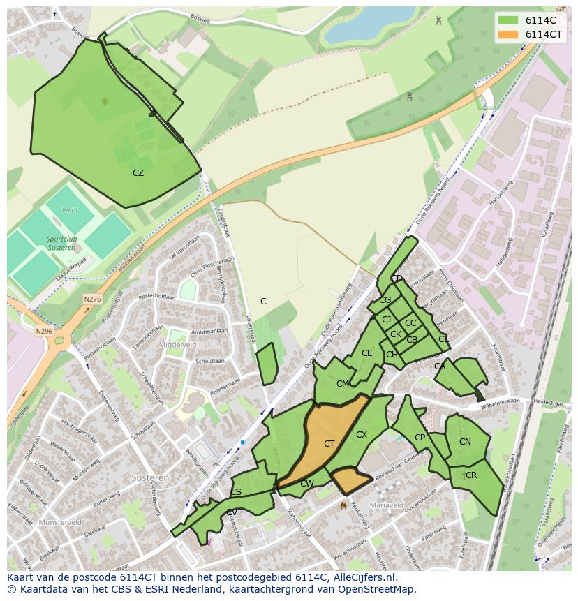 Afbeelding van het postcodegebied 6114 CT op de kaart.
