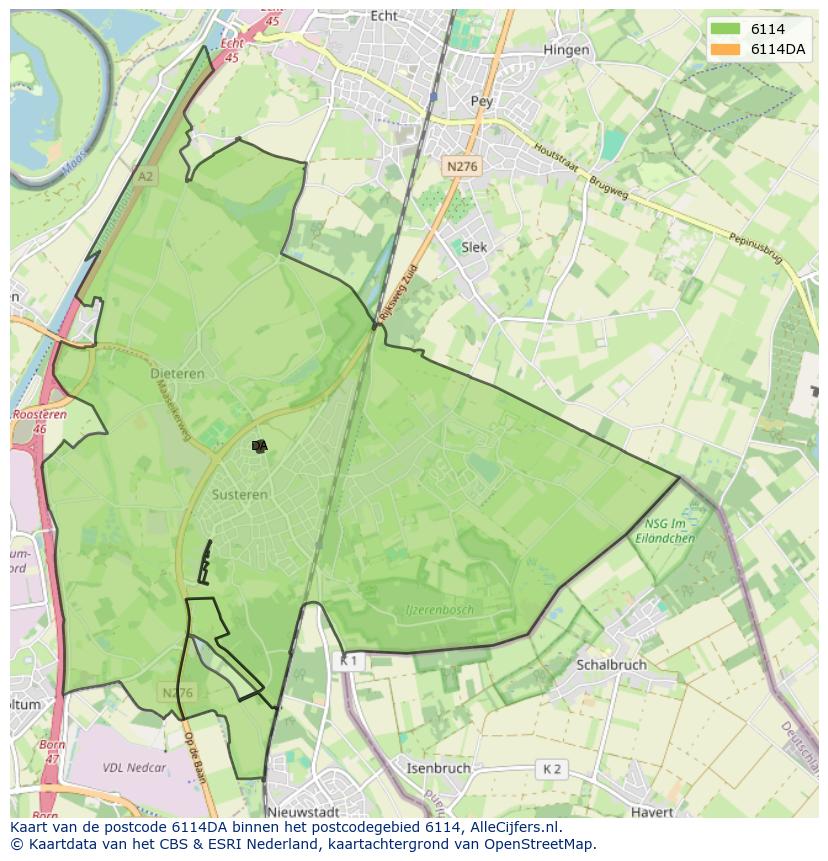 Afbeelding van het postcodegebied 6114 DA op de kaart.