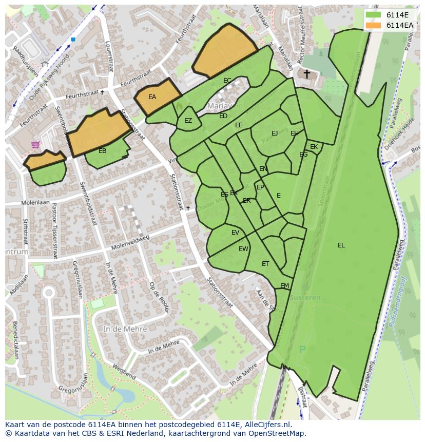 Afbeelding van het postcodegebied 6114 EA op de kaart.