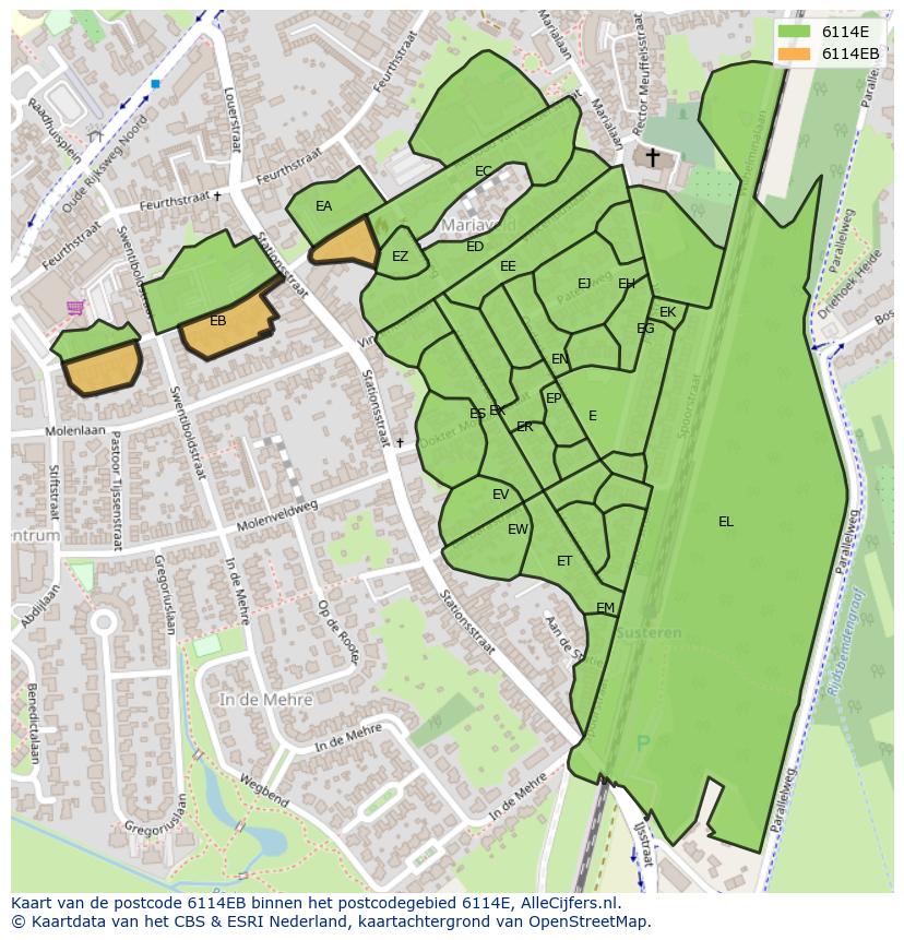 Afbeelding van het postcodegebied 6114 EB op de kaart.