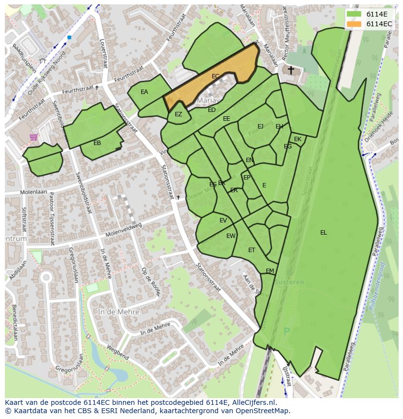 Afbeelding van het postcodegebied 6114 EC op de kaart.