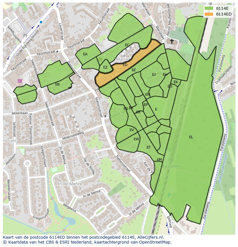 Afbeelding van het postcodegebied 6114 ED op de kaart.