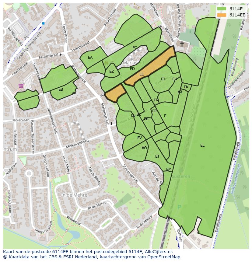 Afbeelding van het postcodegebied 6114 EE op de kaart.