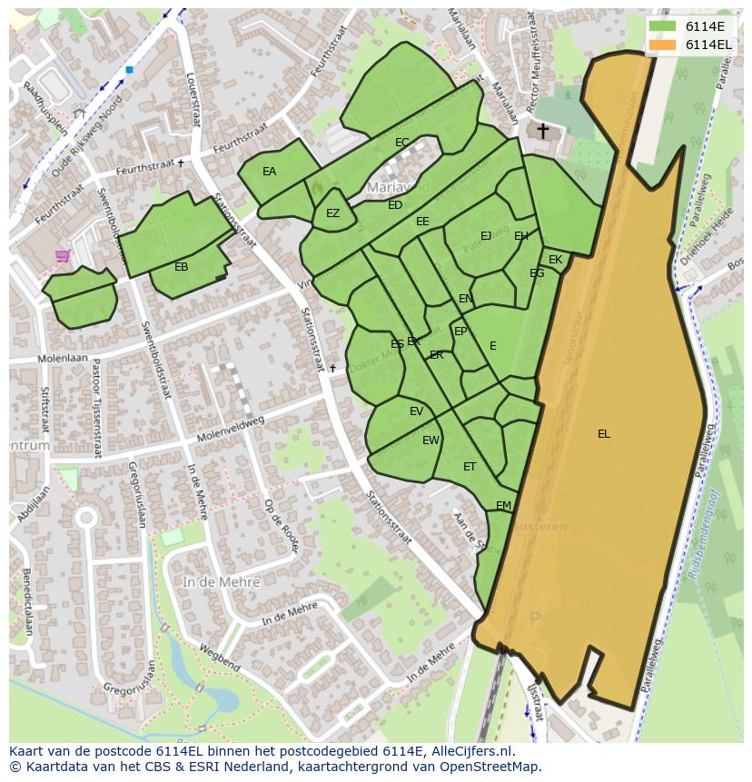 Afbeelding van het postcodegebied 6114 EL op de kaart.