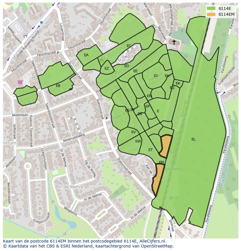 Afbeelding van het postcodegebied 6114 EM op de kaart.