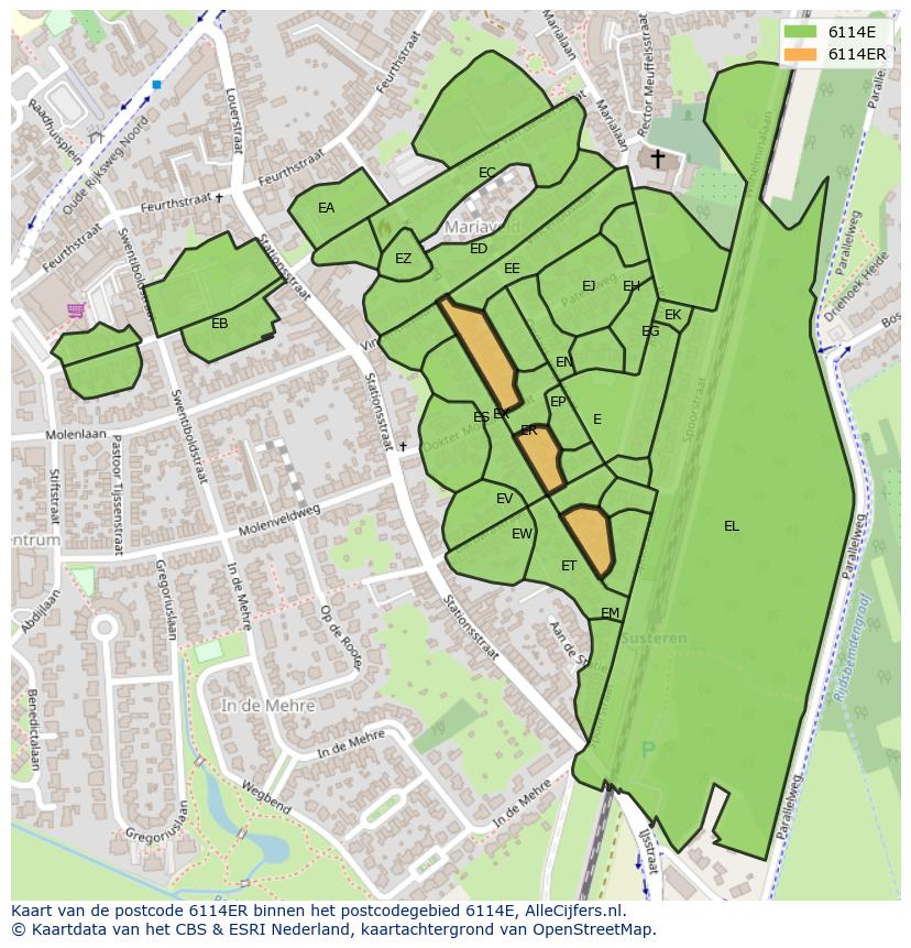 Afbeelding van het postcodegebied 6114 ER op de kaart.