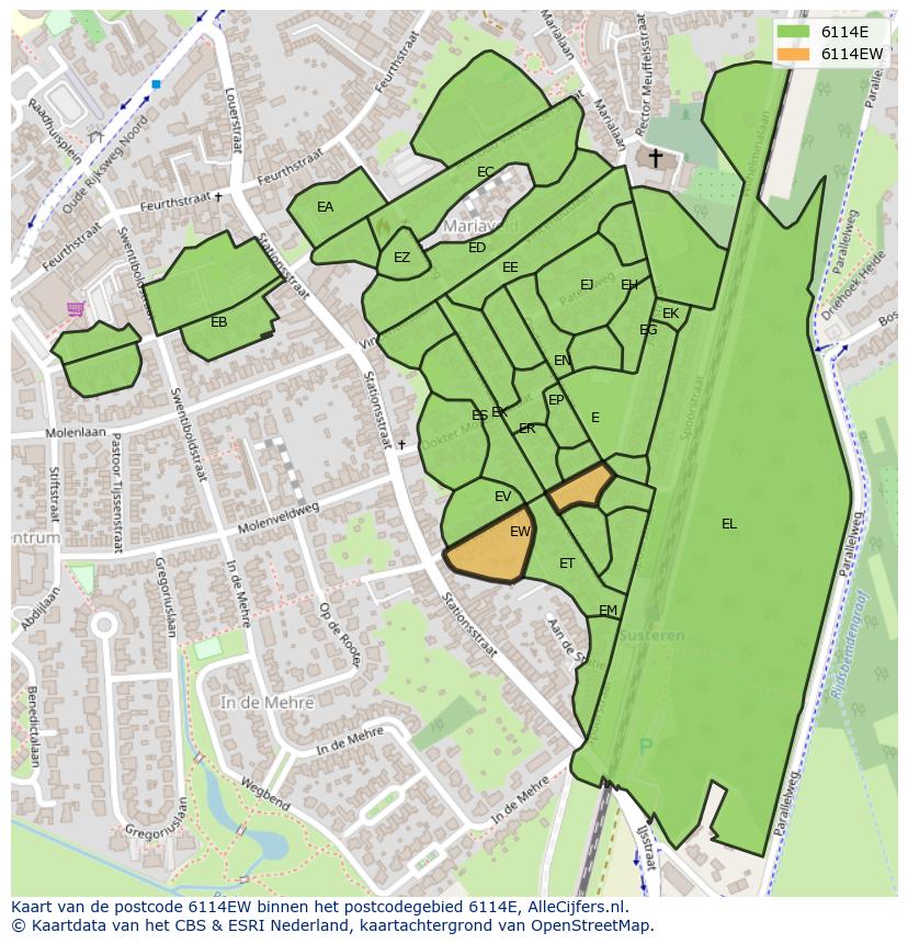 Afbeelding van het postcodegebied 6114 EW op de kaart.