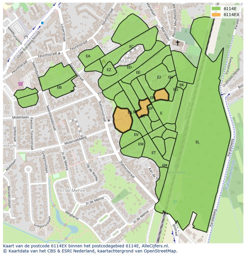 Afbeelding van het postcodegebied 6114 EX op de kaart.