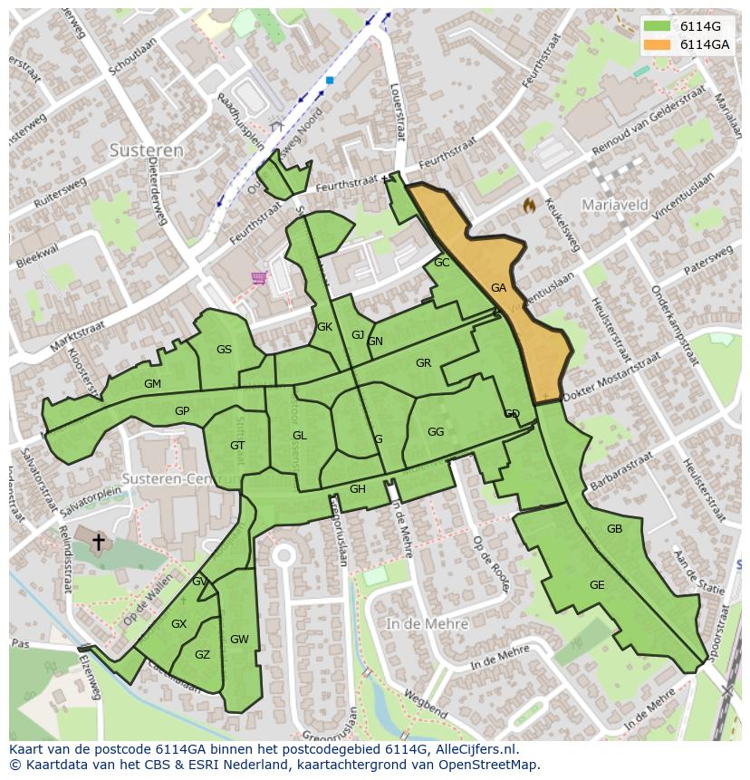 Afbeelding van het postcodegebied 6114 GA op de kaart.