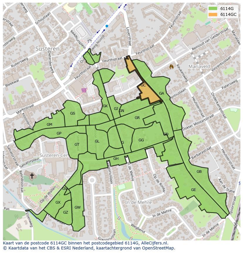Afbeelding van het postcodegebied 6114 GC op de kaart.