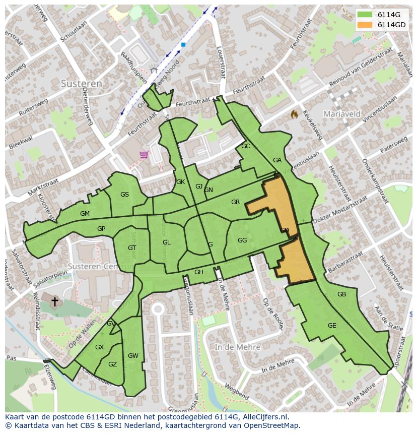 Afbeelding van het postcodegebied 6114 GD op de kaart.