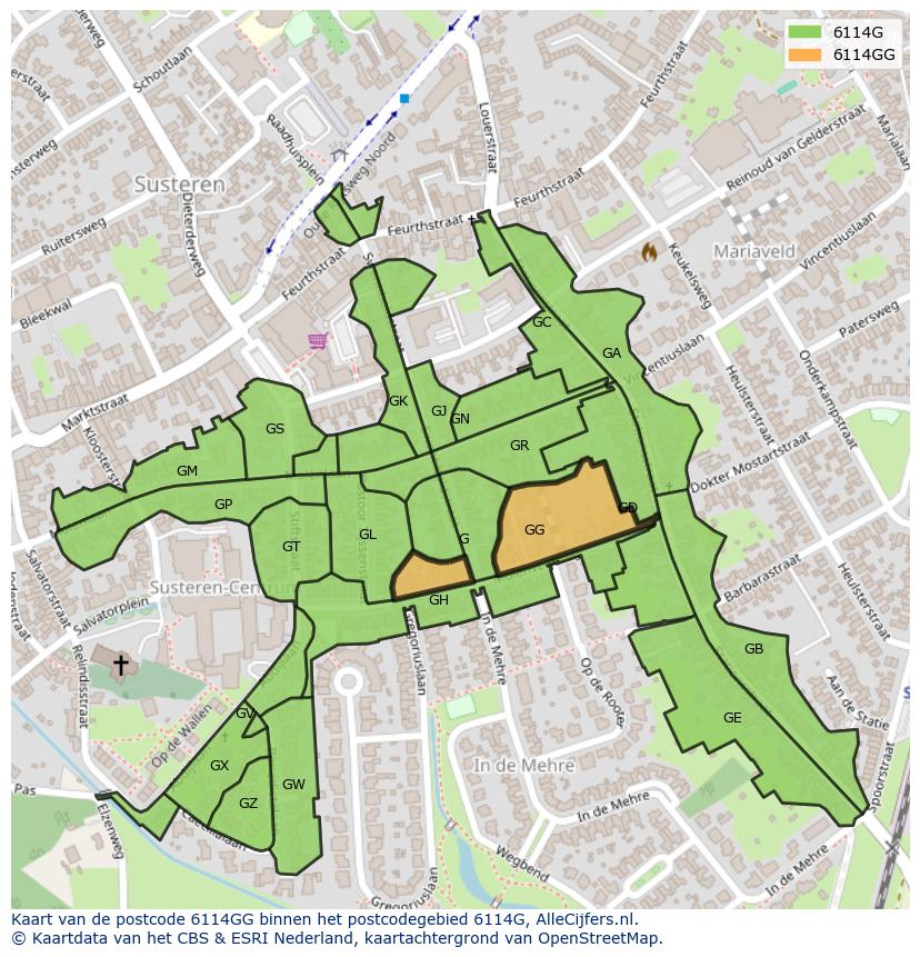 Afbeelding van het postcodegebied 6114 GG op de kaart.